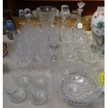 Tudor Crystal champagne flutes, various decanters and glasses