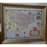 A framed map of Kent, dedicated to Winston Churchill by the Lord Warden of Cinque Ports
