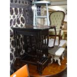 A rectangular nest of 3 tables, a steel footman, stools etc