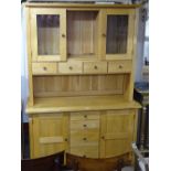 A modern oak 2-section display cabinet, with fitted drawers and cupboards, W130cm, H190cm