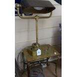 A Vintage brass desk lamp, height 15.25", and a pierced brass trivet