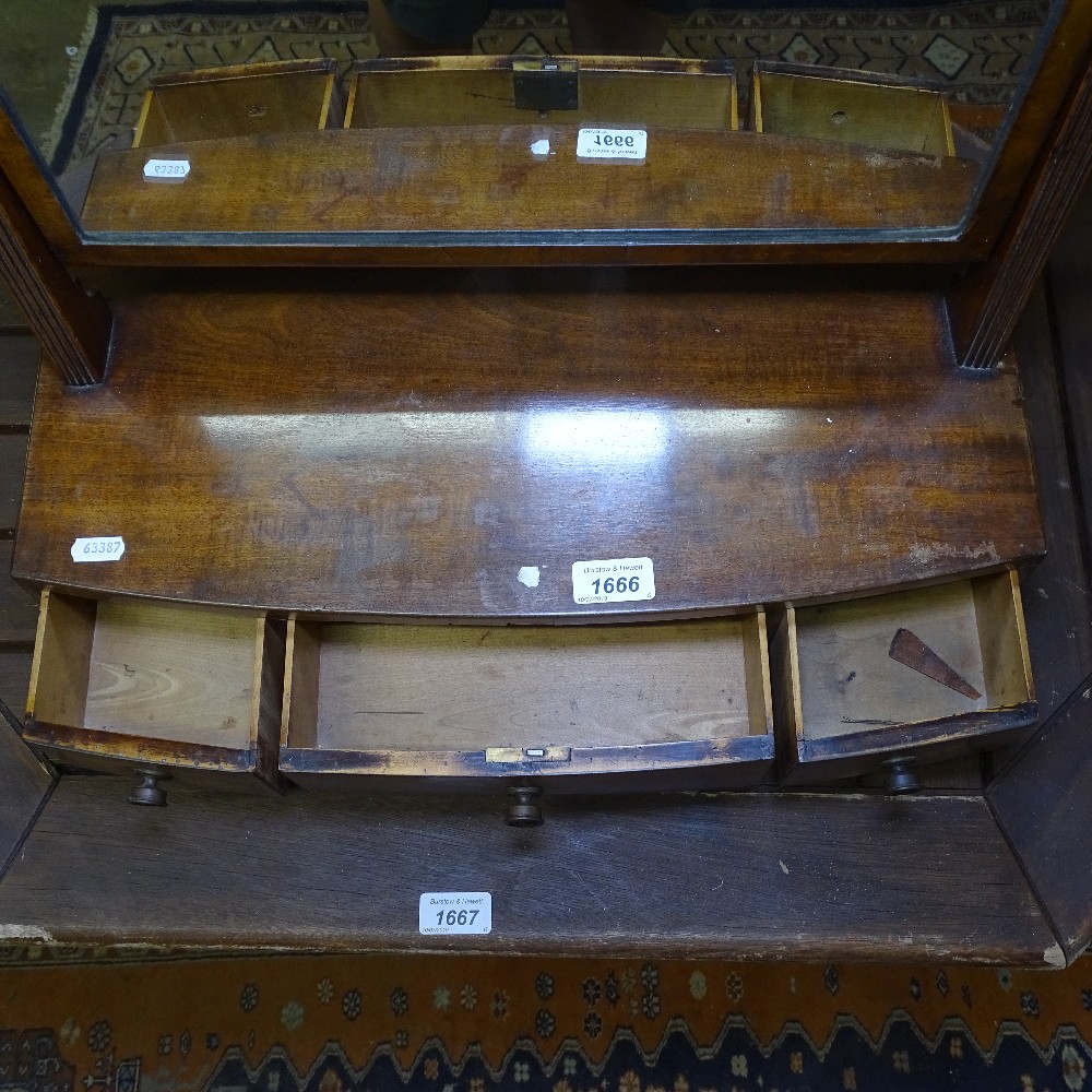 A 19th century mahogany bow-front swing toilet mirror, with 3 short drawers, W50cm - Image 2 of 2