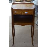 A Continental kingwood and marquetry decorated bedside cupboard, with single drawer, W39cm