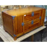 A Chinese elm low cabinet, with cupboards and drawers, W100cm