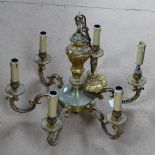 Vintage gilt-brass 6-branch chandelier, 19.5" diameter