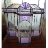 A 3-colour leadlight glass terrarium, W58cm