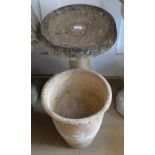 A weathered stoneware bird bath, and a plant pot (2)