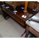 A reproduction hardwood sofa table, with 3 frieze drawers, on reeded splayed base, L120cm