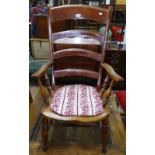 A Victorian Windsor ladder-back kitchen elbow chair