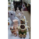 Victorian Staffordshire group, Spaniels and Toby jugs