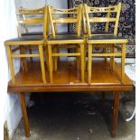 A mid-century teak extending table, together with a set of 6 Romanian beech chairs