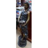 A patinated bronze figure water feature, height 4'