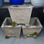 3 weathered concrete square garden planters