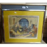 George Guilegault, 2 aquatints, Paris scene, and Spanish dancers