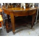 An Edwardian mahogany and satinwood-banded wind-out dining table, with 2 spare leaves, raised on