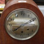 A mahogany-cased 3-train mantel clock, height 11.25"