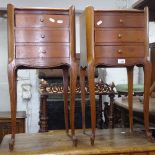 A pair of French oak 3-drawer bedside chests, W32cm