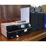 A Sony micro hi-fi system and speakers with remote, GWO
