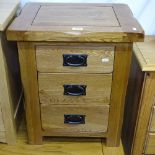 A pair of modern solid oak 3-drawer bedside chests, W50cm