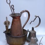 2 bells, copper jug, jam pan etc