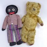 A Vintage teddy bear, 13.5", and a golly