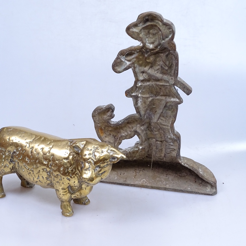 A brass figure doorstop, 12.5", and a brass bull - Image 2 of 2