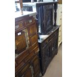A 19th century Continental carved oak Court cupboard, base fitted with drawer and cupboards,