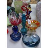 Mdina glass vase, 9", Scandinavian dish and other decorative glass