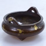 A Chinese bronze censer with 4 character mark, 2.25" across