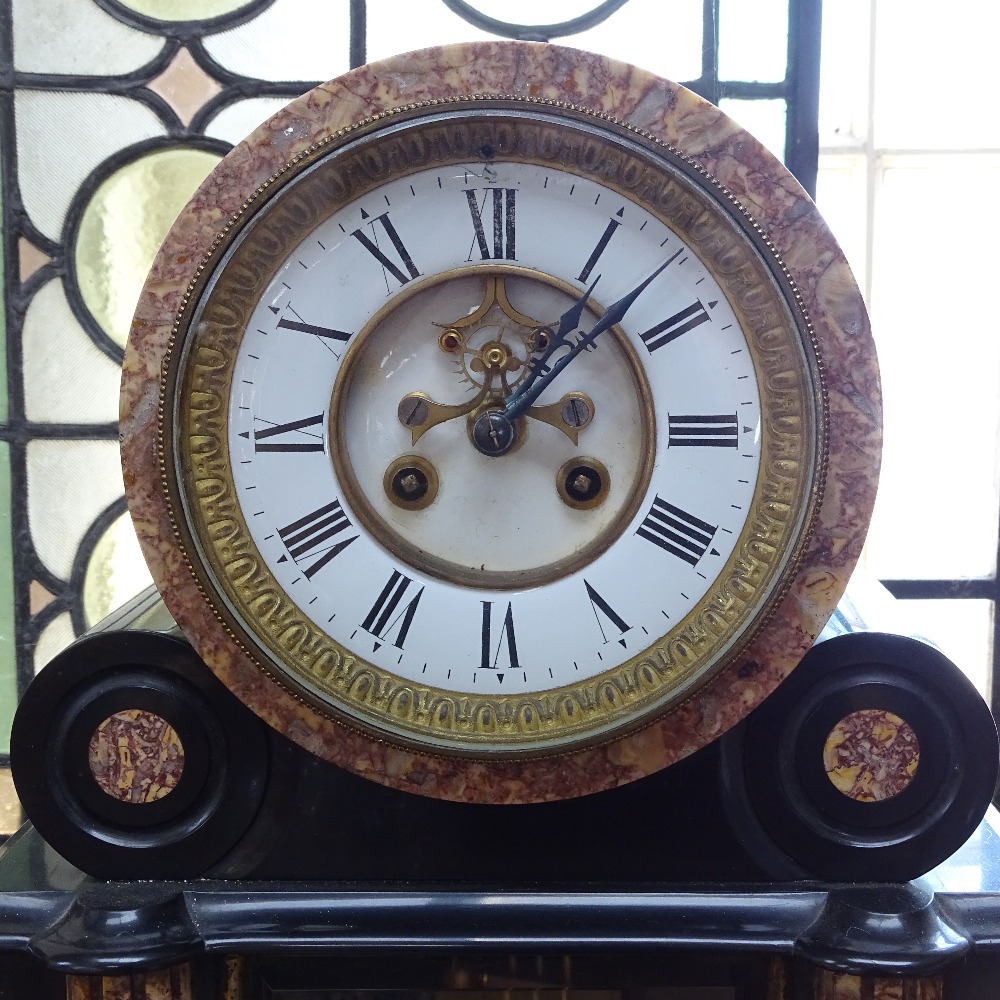 A slate and marble-cased clock garniture, height 18.25" - Image 2 of 2