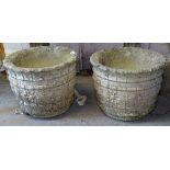 A pair of weathered textured garden pots, W38cm