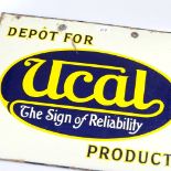 A Vintage enamel sign advertising Ucal Products, 22" across