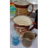 Doulton Lambeth Toby jug, 8.75", Doulton Old King Cole mug, vase, and a jug