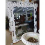 A large 19th century carved and painted framed over-mantel mirror, with shell pediment, W180cm,