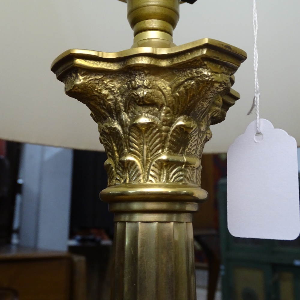 A brass Corinthian column table lamp and shade, height to top of shade 67cm - Image 2 of 2