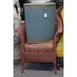 A Lloyd Loom bedroom chair, and corner laundry bin