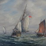 Max Parsons, oil on panel, fishing boats off the coast, gilt-framed