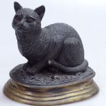 A bronze cat on plinth, height 4"