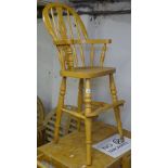 A child's beech Windsor high chair