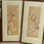 3 pairs of Oriental pictures on silk, framed