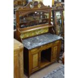 A late Victorian walnut tile and mirror-back and marble-top washstand, base fitted with drawers