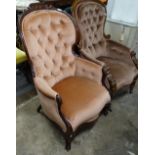 A Victorian button-back upholstered armchair