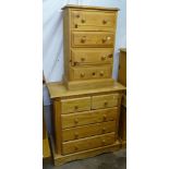 A modern pine 5-drawer chest, W82cm, and a 4-drawer pine chest, W50cm