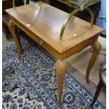 A rectangular hardwood side table with 2 frieze drawers, raised on cabriole legs, L100cm, by Gavin