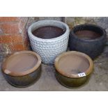 4 small glazed garden plant pots