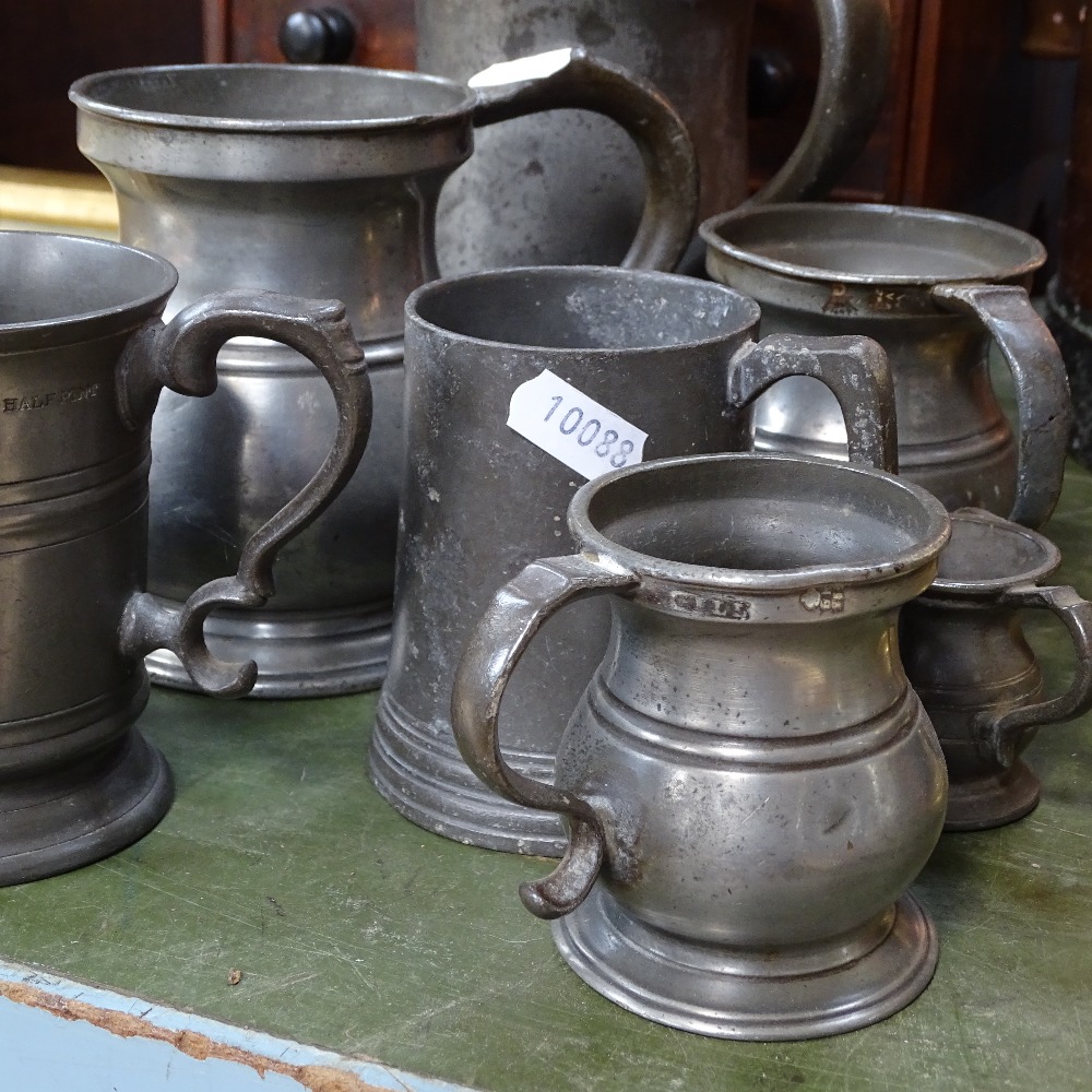 7 various Antique pewter tankards - Image 2 of 2