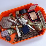 Whistles, brass ornaments, small tins etc