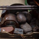 Leather boxing gloves, binoculars, folding table etc