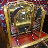 A walnut-framed 3-fold dressing table mirror, and a swing toilet mirror