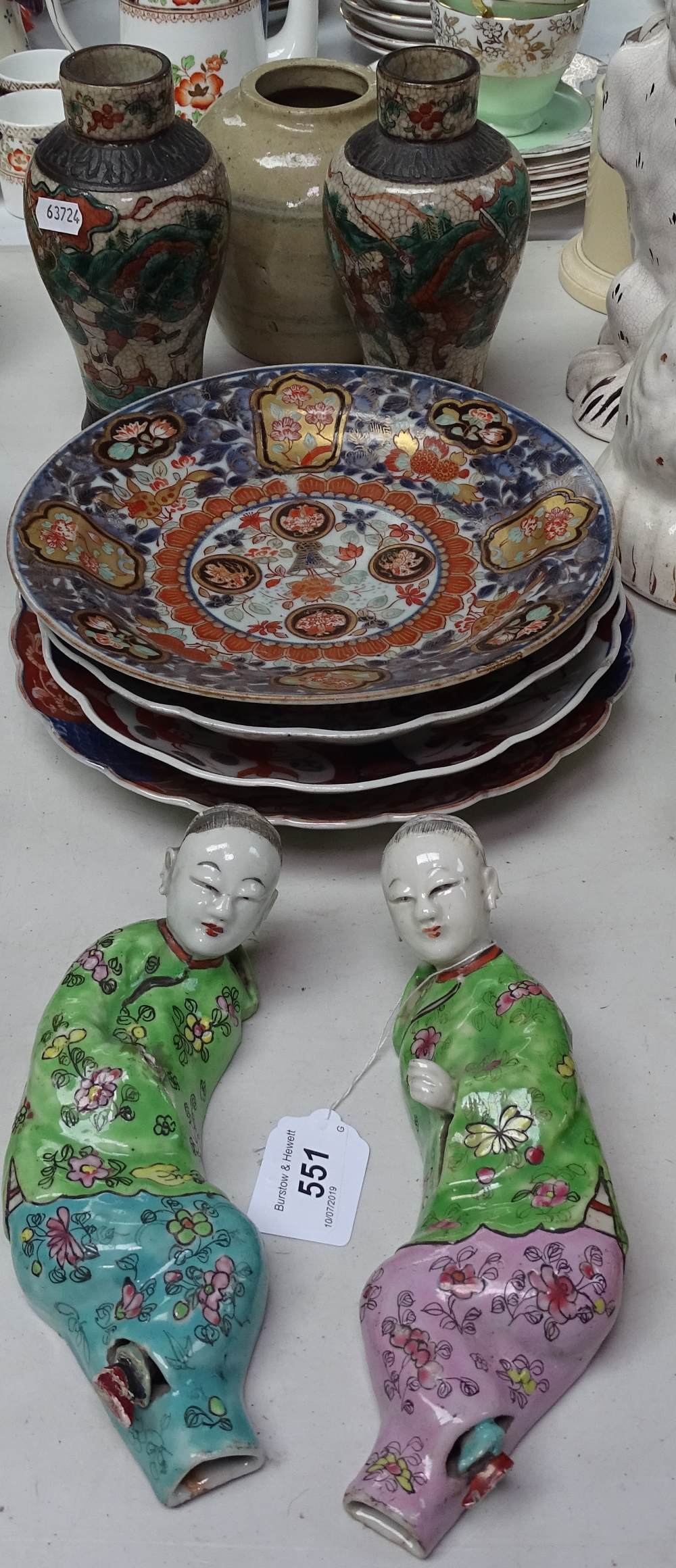 Oriental figures, vases, plates etc